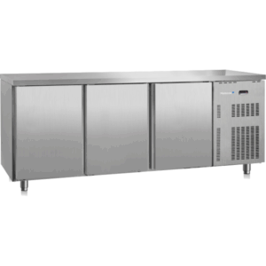 Koelwerkbank Gastro-Inox 222.075 heeft 3 deuren en een afmeitng van 2500(b)x700(d)x850(h)mm